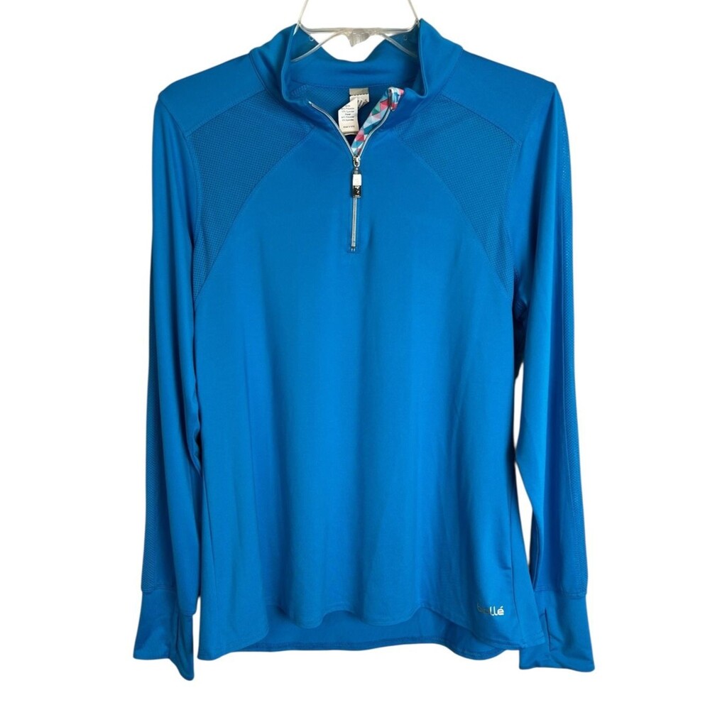 Bolle Women's Blue Activewear Tech LS Golf Polo Shirt w Thumb Holes Size L